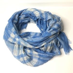 NWT Agnona Blue White Striped Plaid Crinkled Scarf